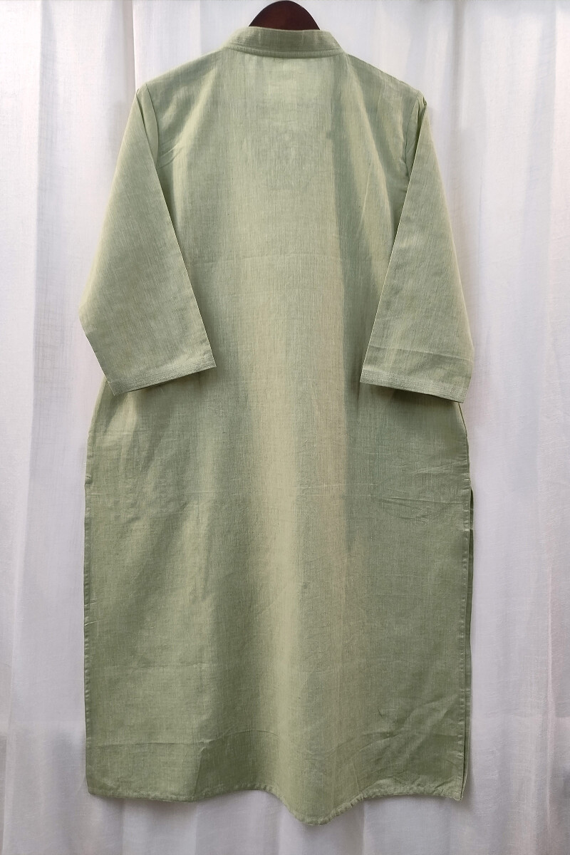 Green Handcrafted Straight Handloom Cotton Kurta