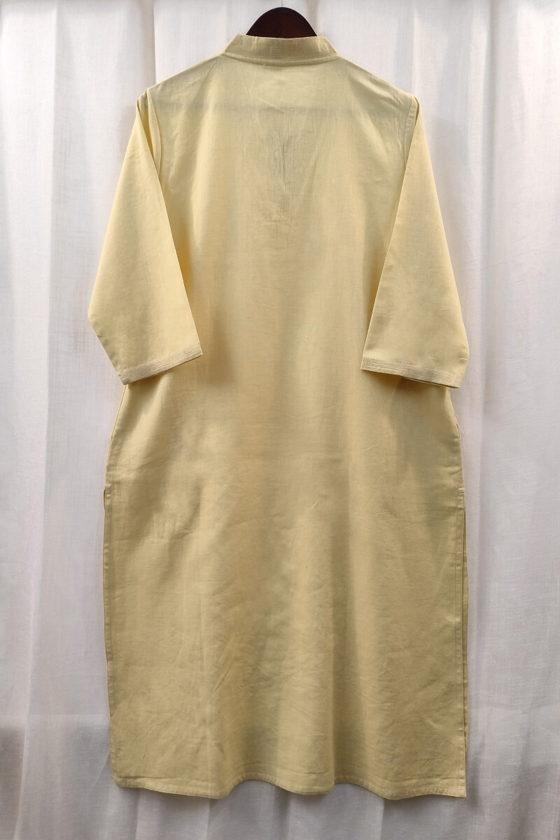 Yellow Handcrafted Straight Handloom Cotton Kurta