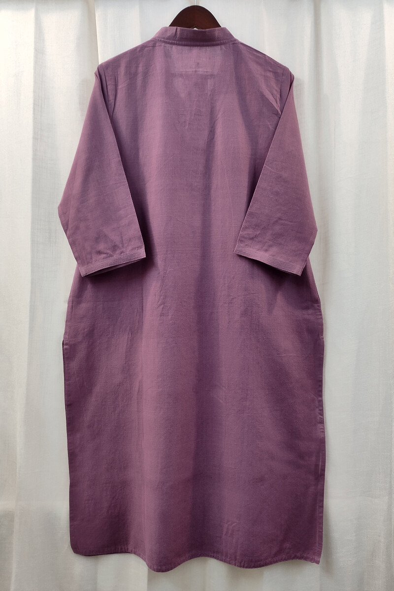 Purple Handcrafted Straight Handloom Cotton Kurta