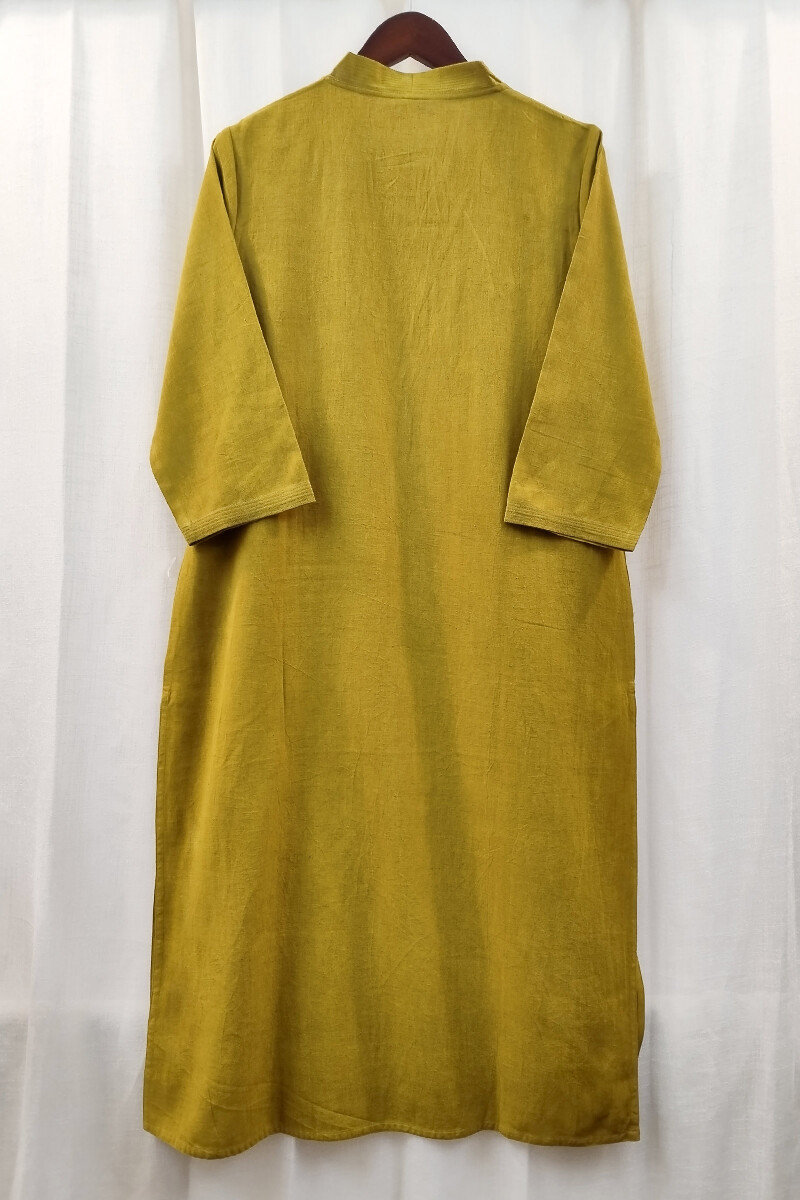 Mustard Handcrafted Straight Handloom Cotton Kurta