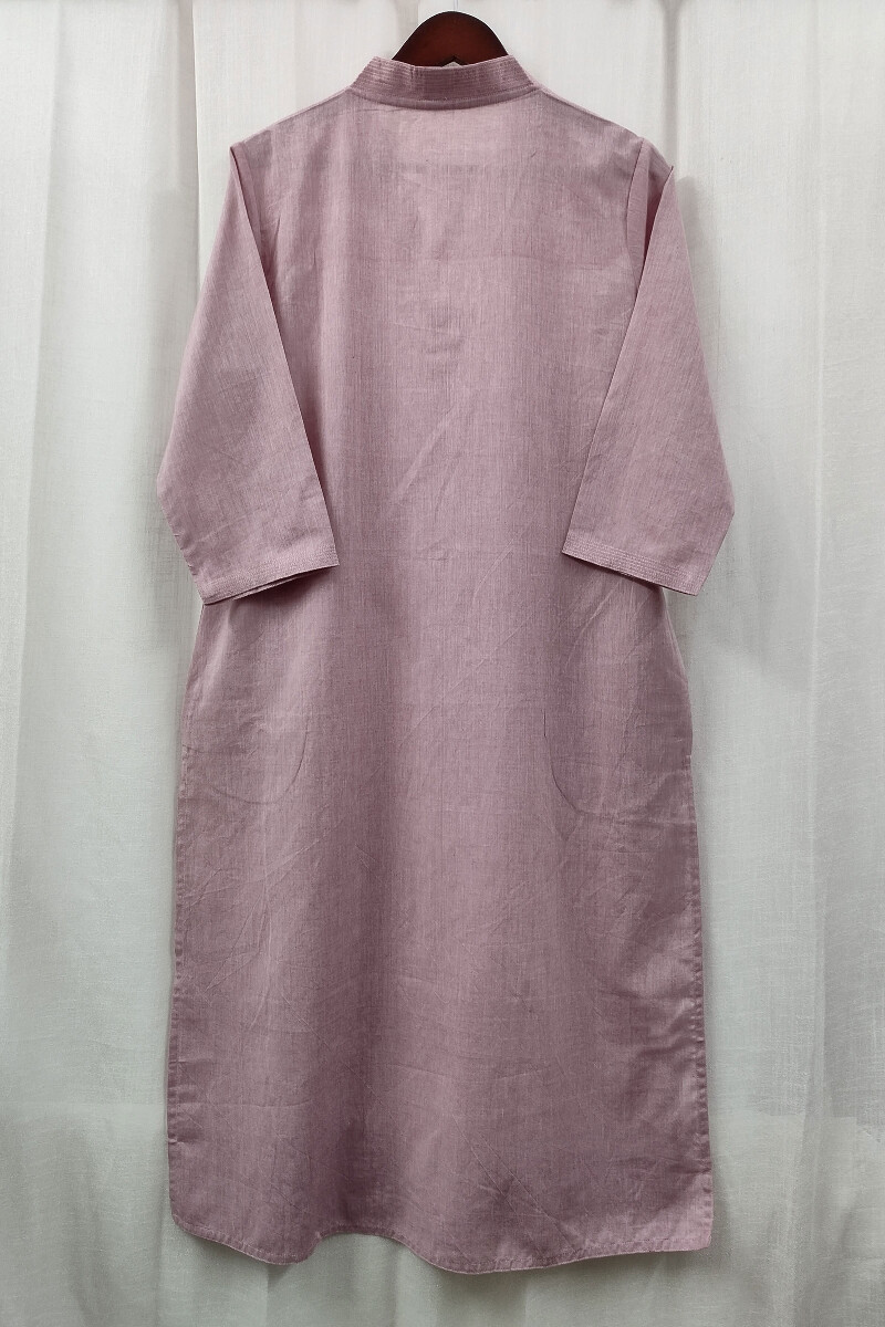 Pink Handcrafted Straight Handloom Cotton Kurta