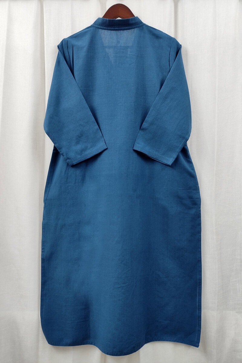 Teal Handcrafted Straight Handloom Cotton Kurta