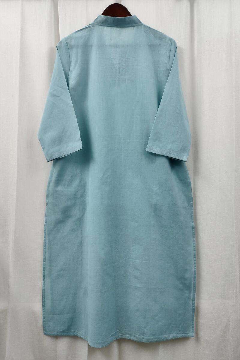 Turquoise Handcrafted Straight Handloom Cotton Kurta