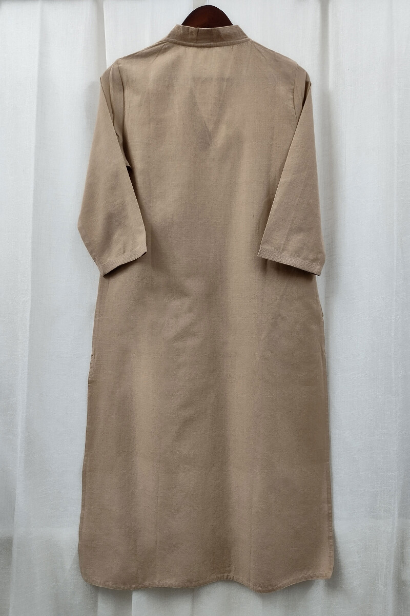 Beige Handcrafted Straight Handloom Cotton Kurta