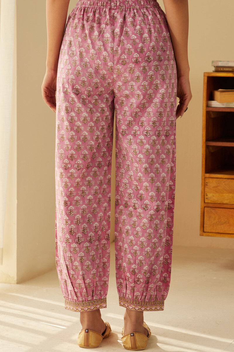 Pink Hand Block-Printed Cotton Izhaar Pants