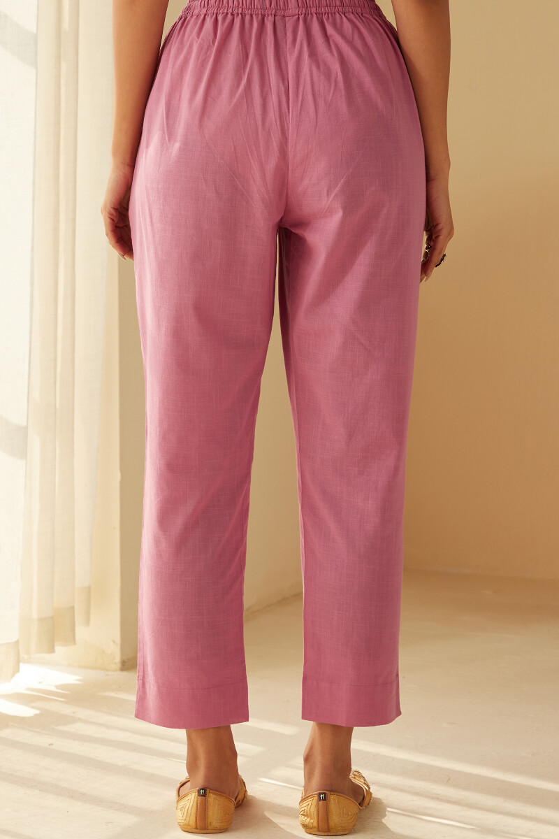 Pink Handcrafted Cotton Slub Narrow Pants