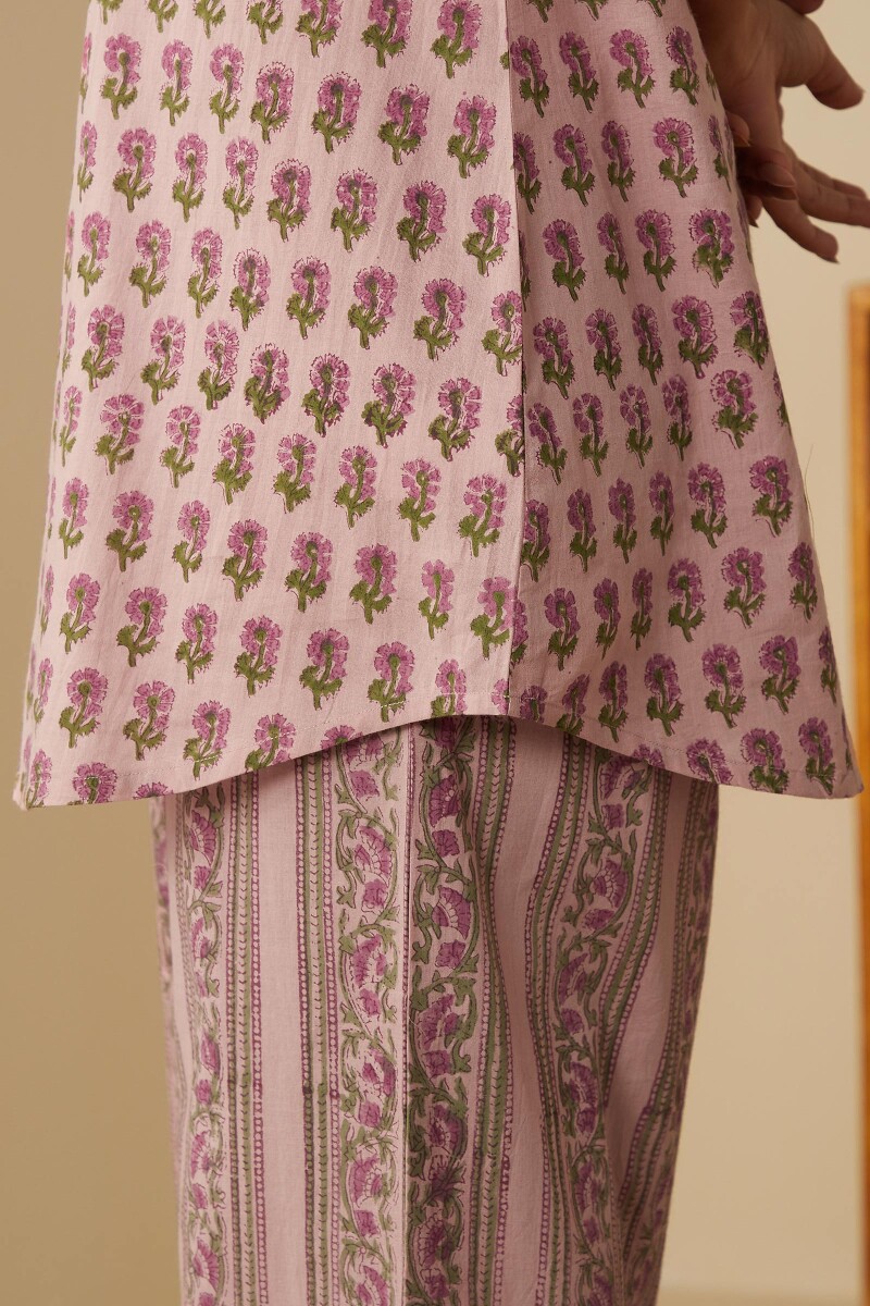 Pink Hand Block-Printed Cotton Loungewear Set