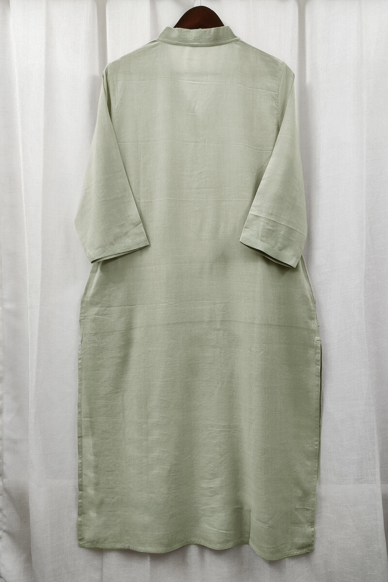 Mint Green Handcrafted Straight Handloom Cotton Kurta