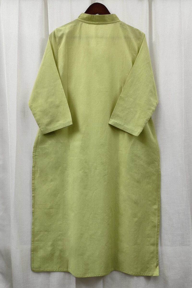 Lime Green Handcrafted Straight Handloom Cotton Kurta