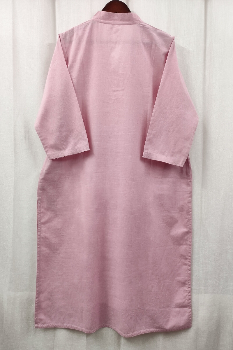 Light Pink Handcrafted Straight Handloom Cotton Kurta