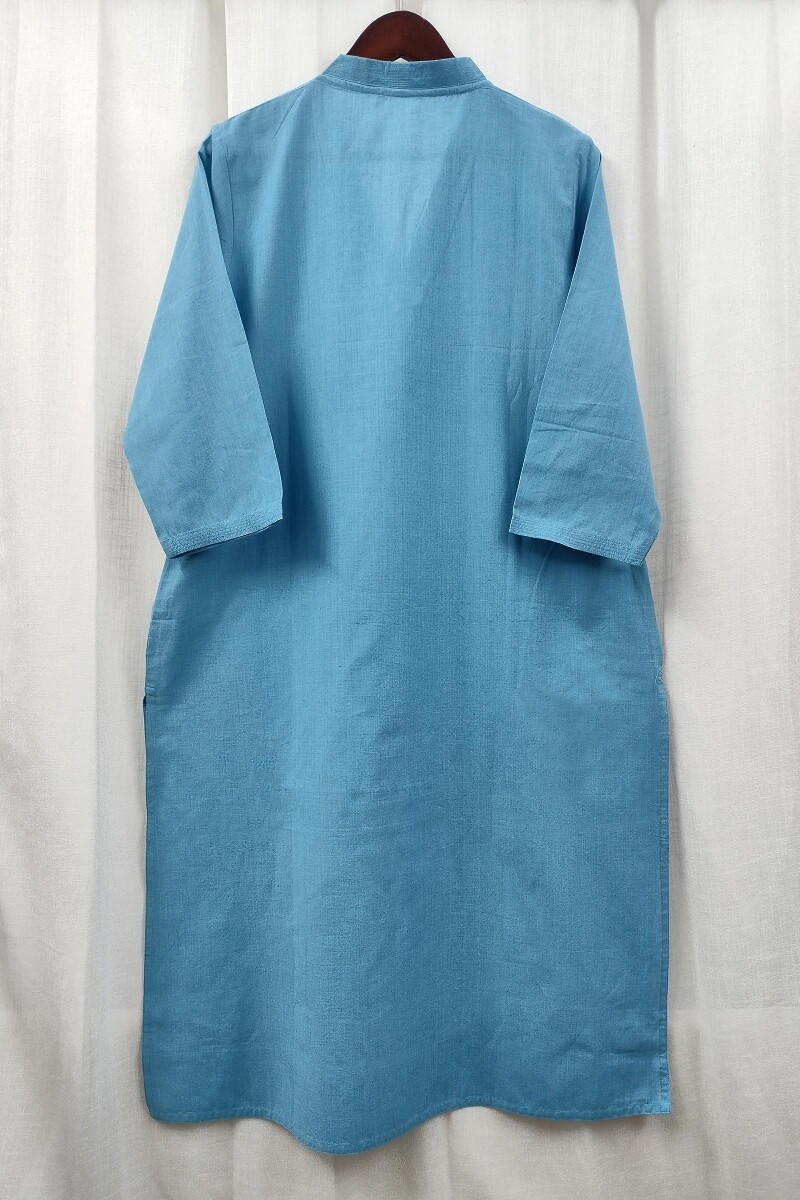 Sky Blue Handcrafted Straight Handloom Cotton Kurta