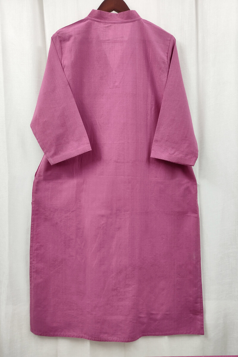 Pink Handcrafted Straight Handloom Cotton Kurta
