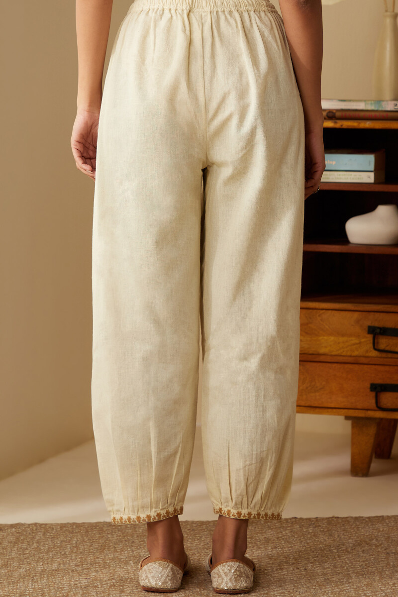 Off-White Handcrafted Cotton Flax Izhaar Pants