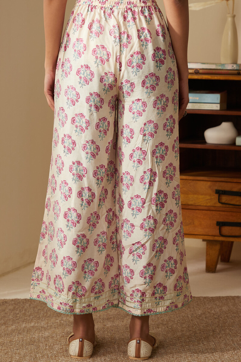 Off-White Hand Block-Printed Modal Palazzo