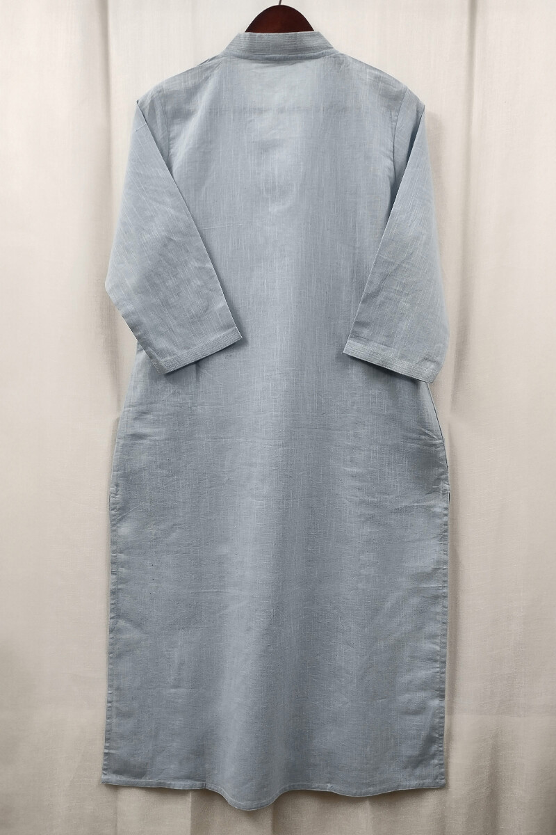 Sky Blue Handcrafted Straight Handloom Cotton Kurta