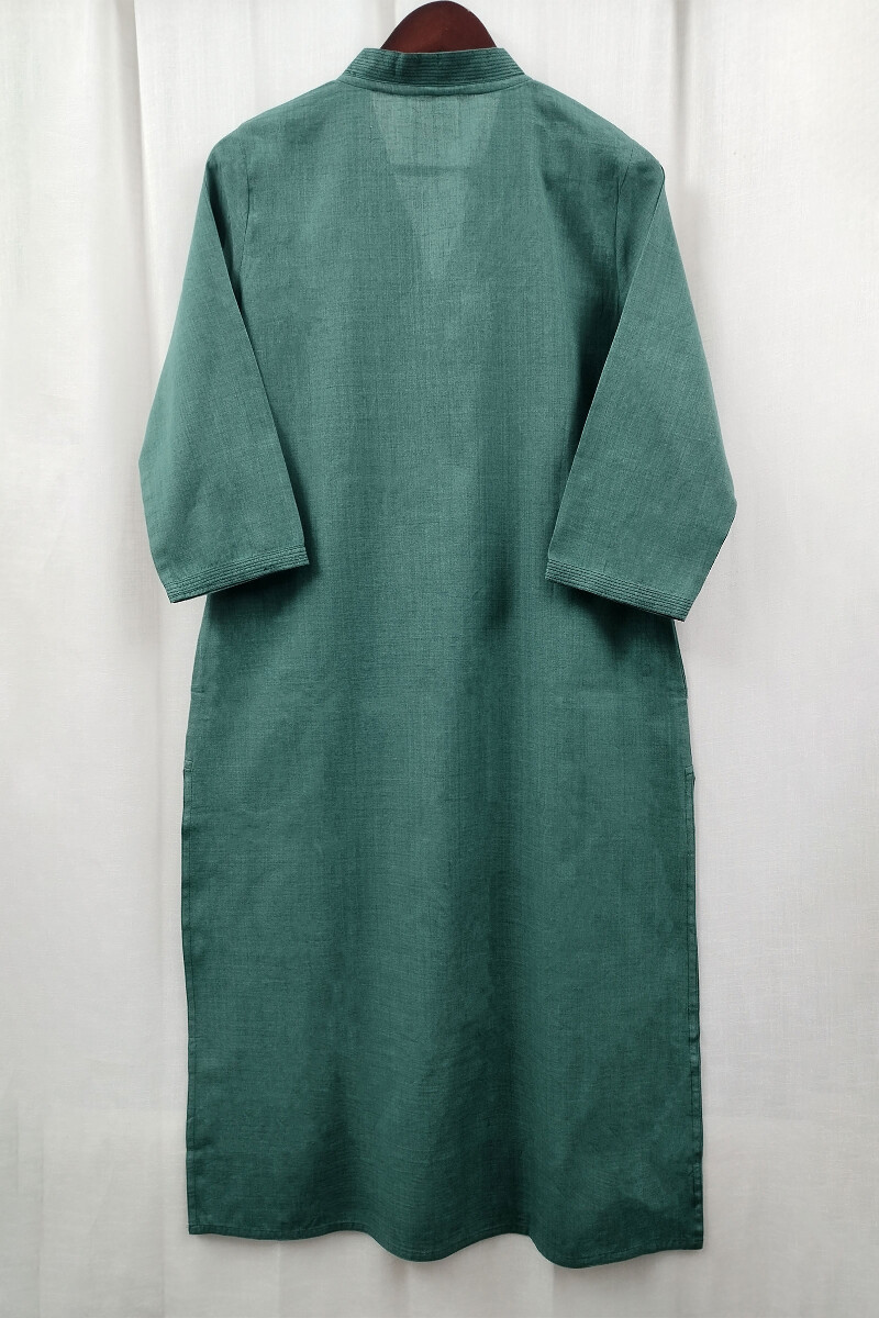 Dark Teal Handcrafted Straight Handloom Cotton Kurta