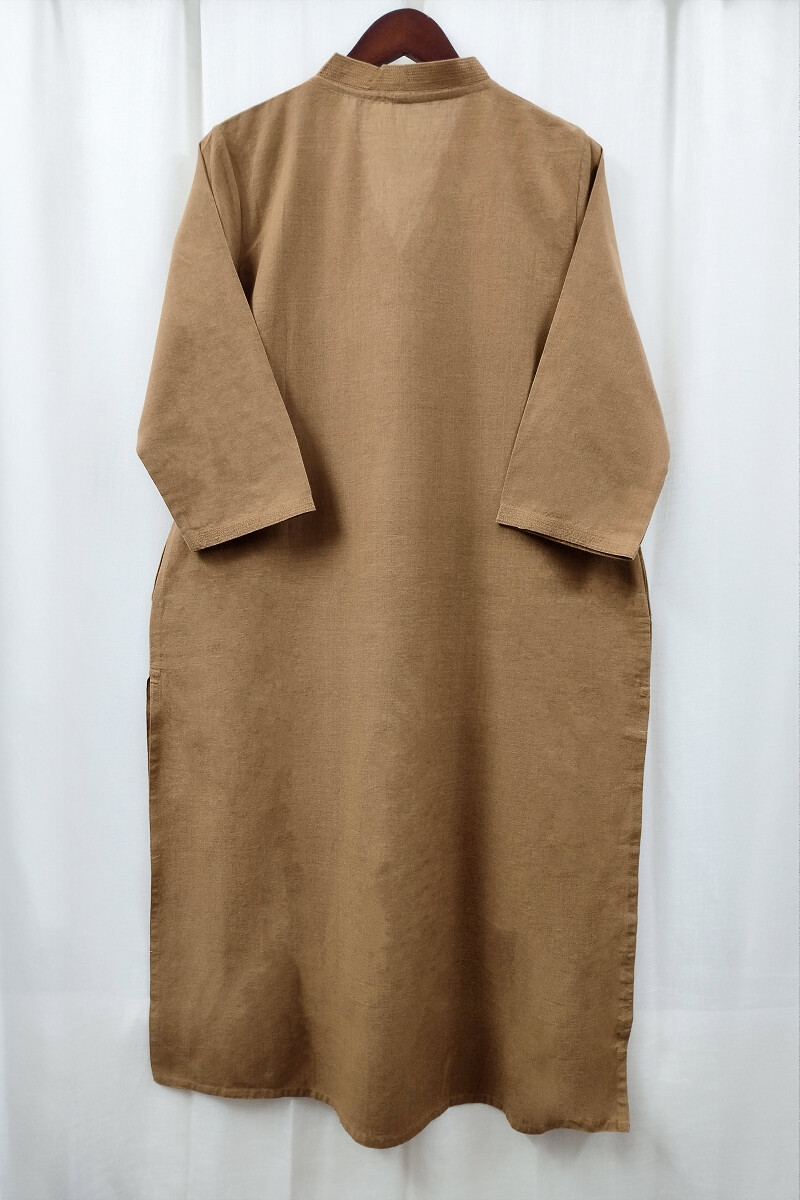 Brown Handcrafted Straight Handloom Cotton Kurta