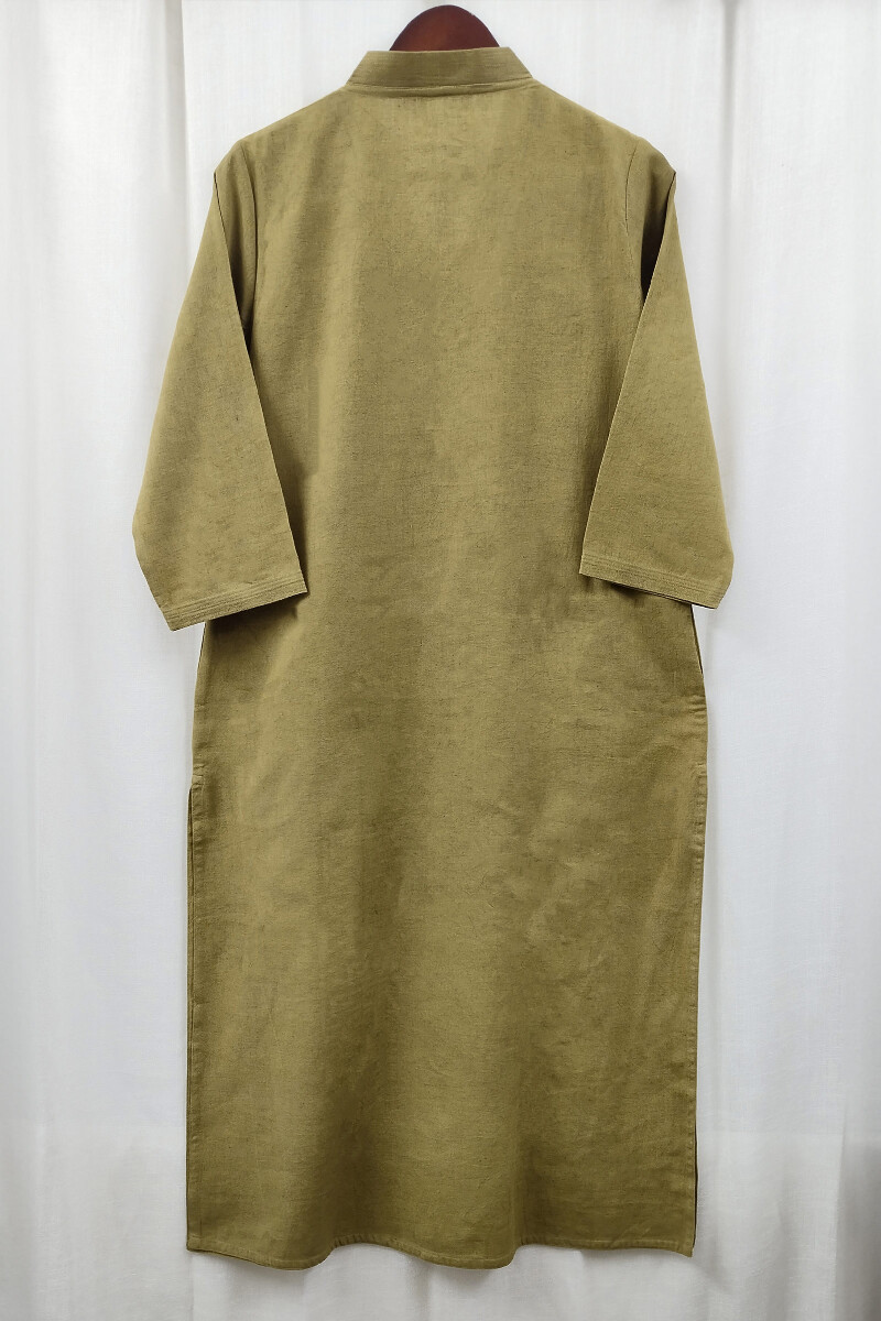 Olive Green Handcrafted Straight Handloom Cotton Kurta