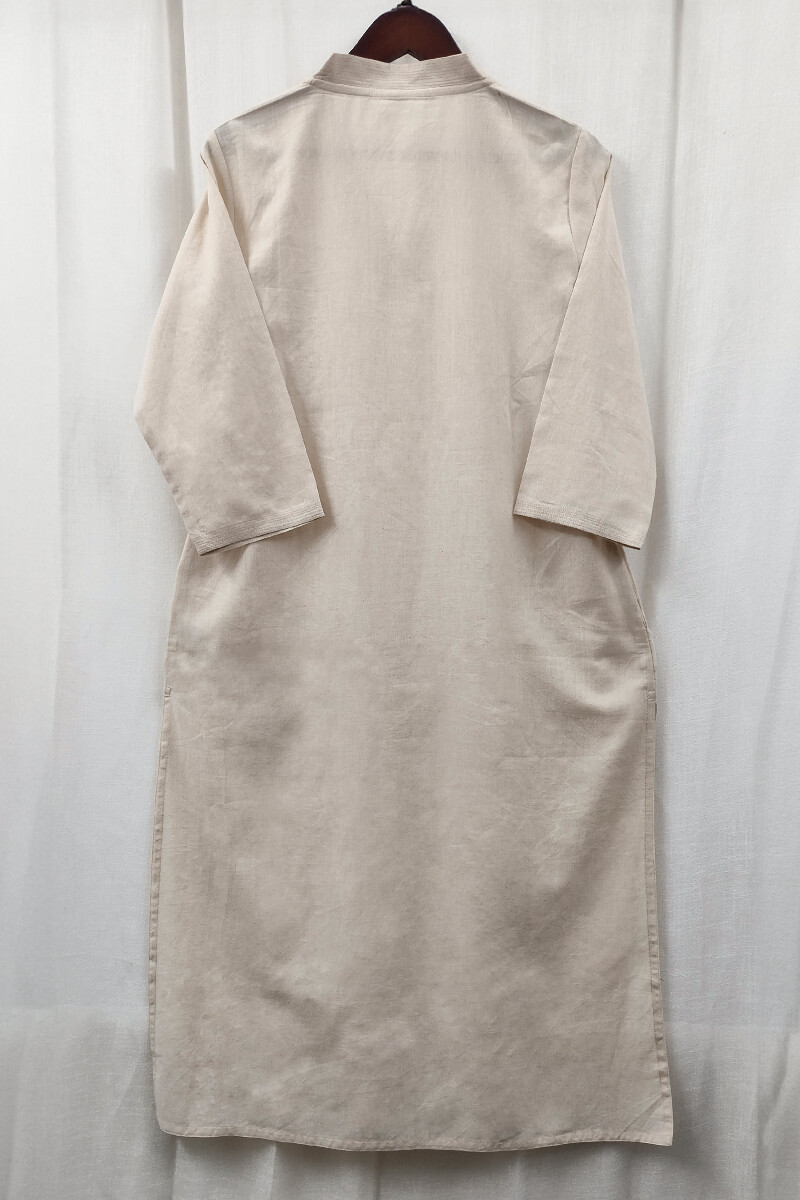 Beige Handcrafted Straight Handloom Cotton Kurta