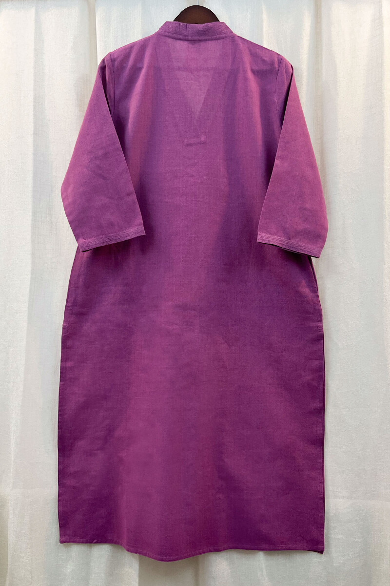Purple Handcrafted Straight Handloom Cotton Kurta