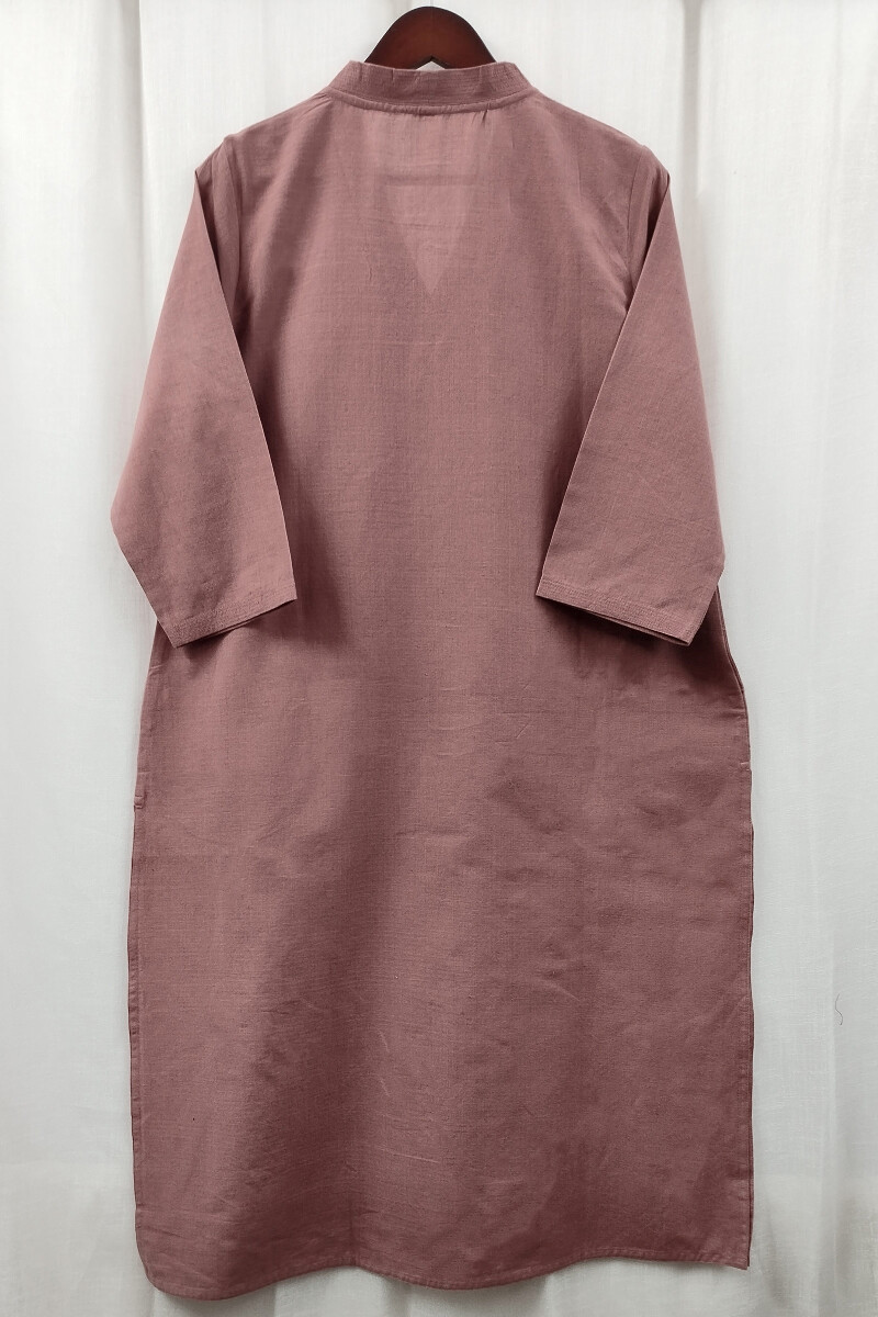 Pink Handcrafted Straight Handloom Cotton Kurta