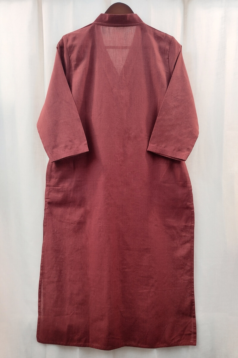 Maroon Handcrafted Straight Handloom Cotton Kurta