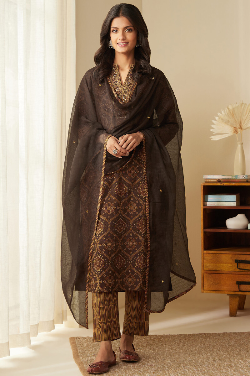 Ajrak Hand Block-Printed Straight Cotton Kurta