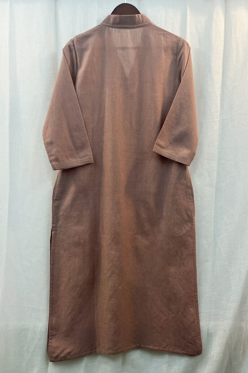 Brown Handcrafted Straight Handloom Cotton Kurta