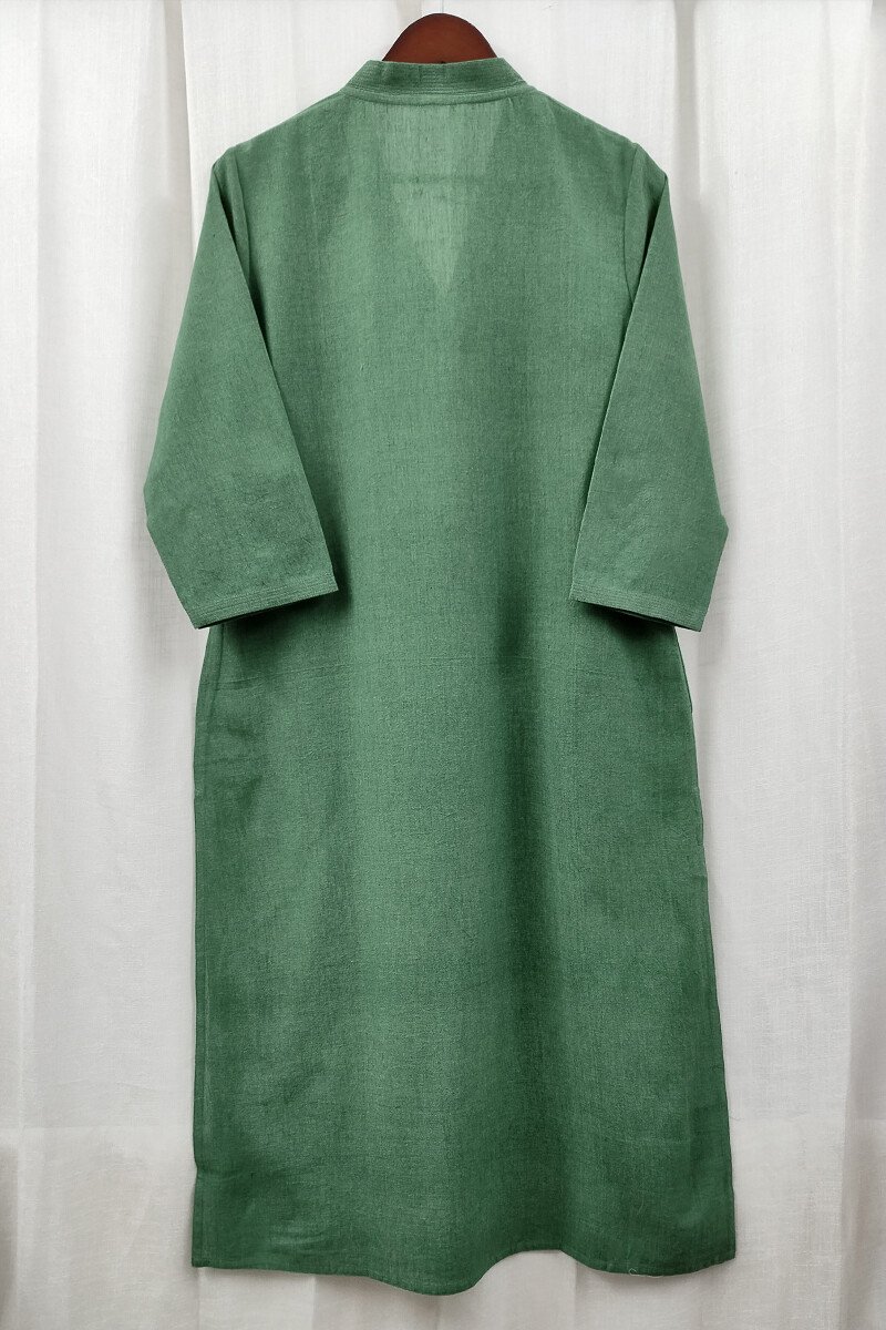 Green Handcrafted Straight Handloom Cotton Kurta
