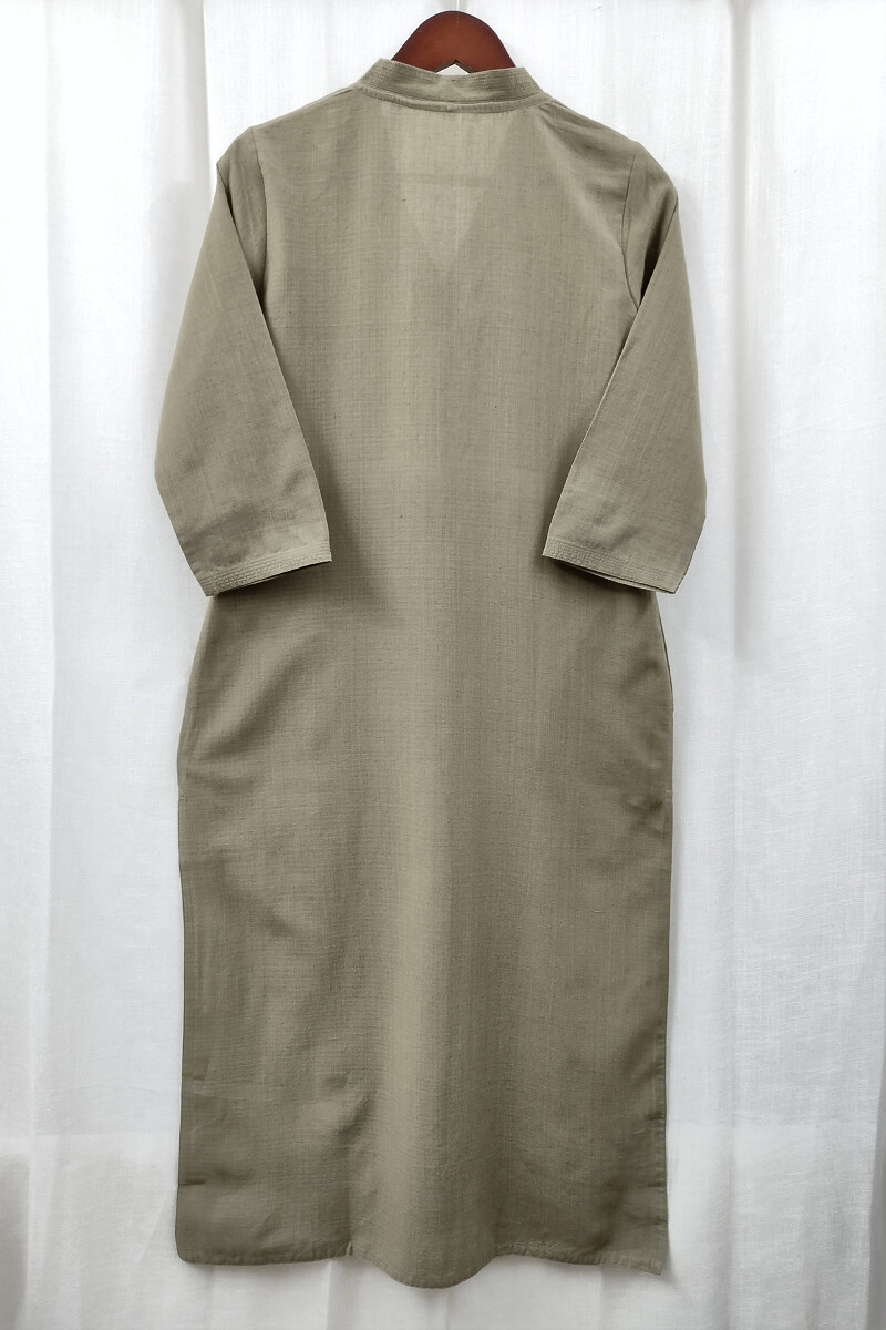 Dark Khaki Handcrafted Straight Handloom Cotton Kurta