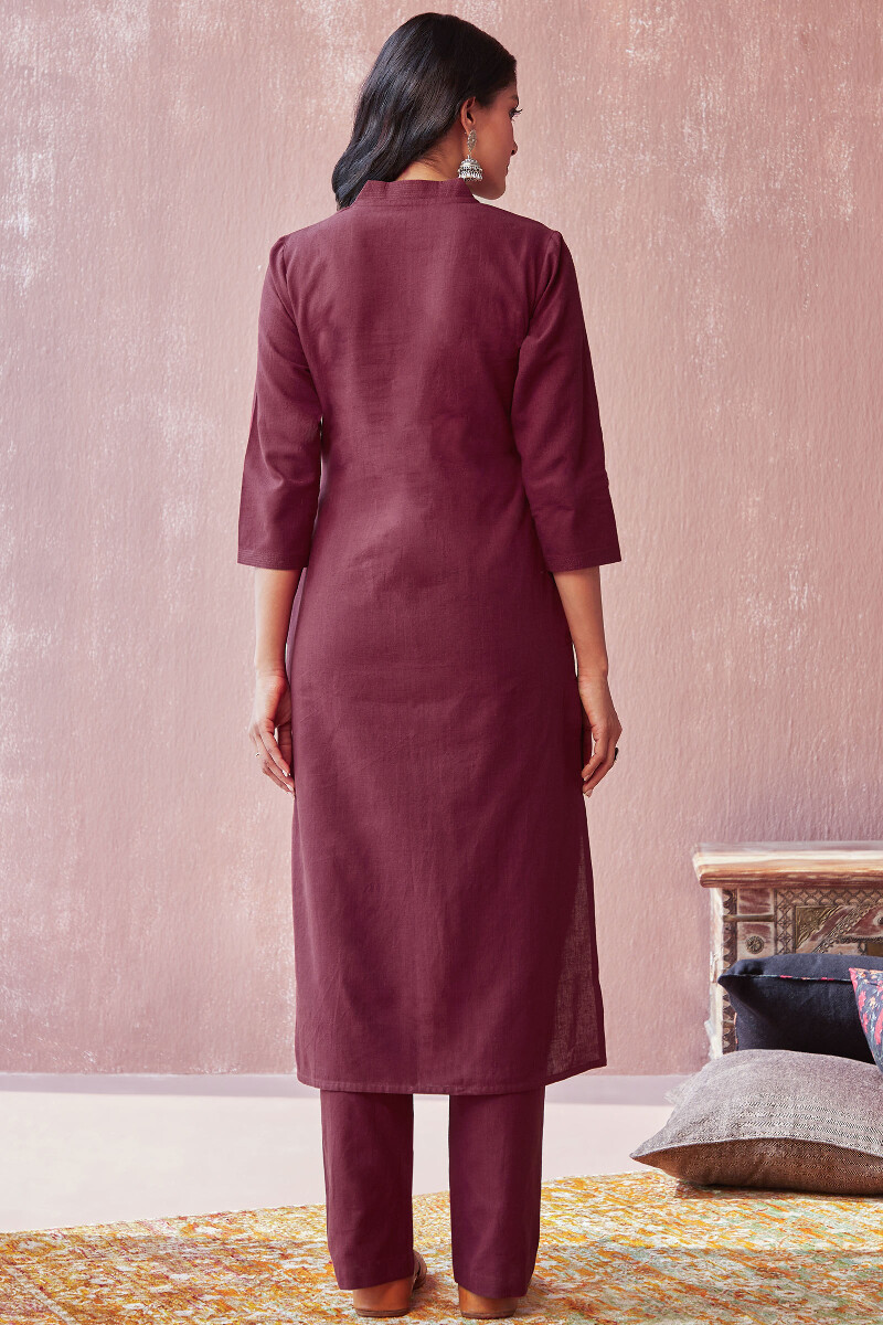 Persian Red Handcrafted Straight Cotton Flax Kurta