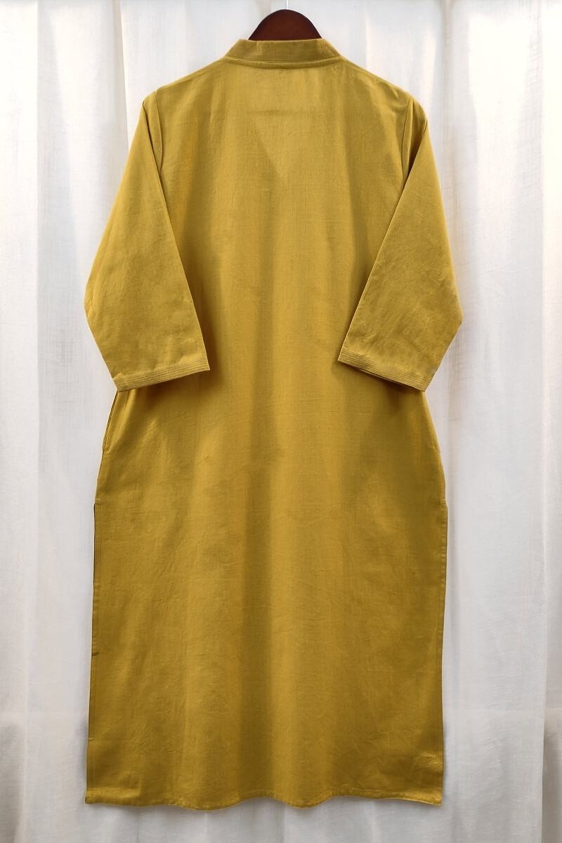 Gold Handcrafted Straight Handloom Cotton Kurta