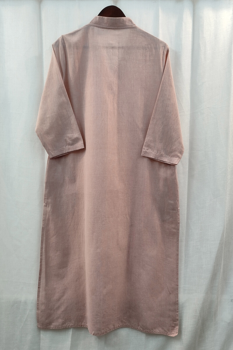 Powder Pink Handcrafted Straight Handloom Cotton Kurta