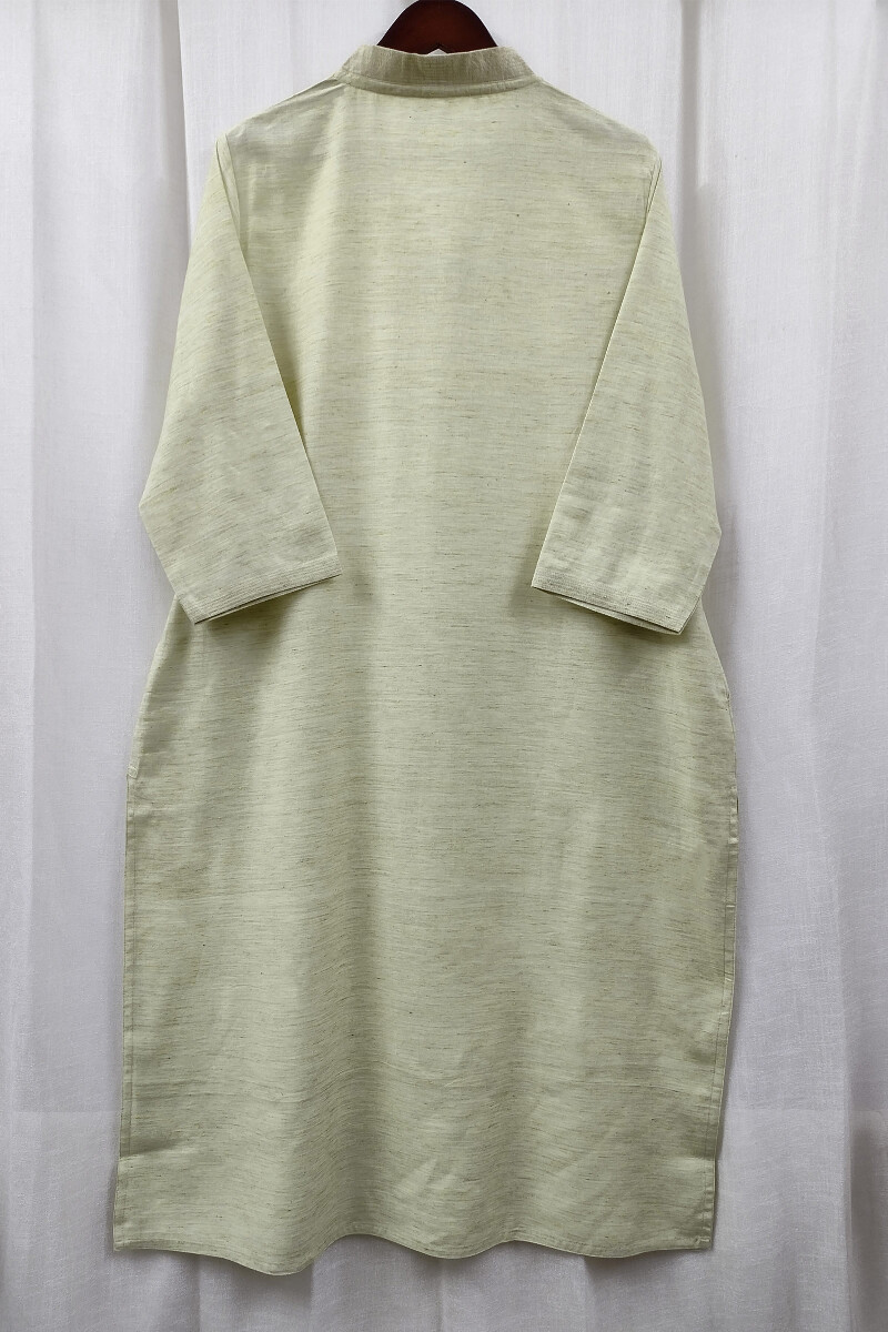 Yellow Handcrafted Straight Handloom Cotton Kurta