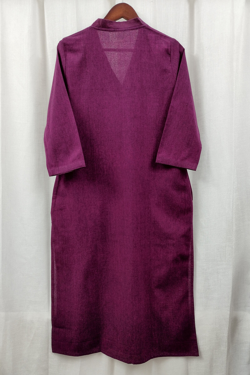 Dark Purple Handcrafted Straight Handloom Cotton Kurta