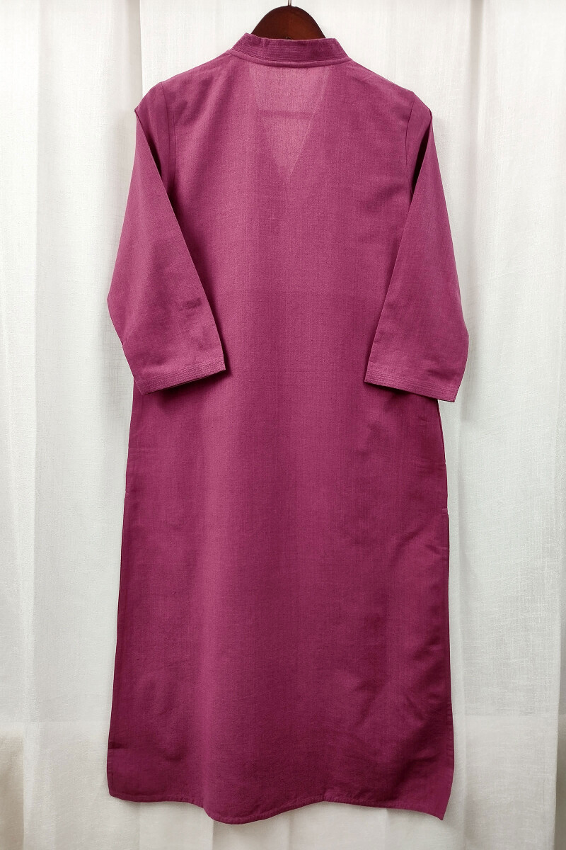Dark Pink Handcrafted Straight Handloom Cotton Kurta