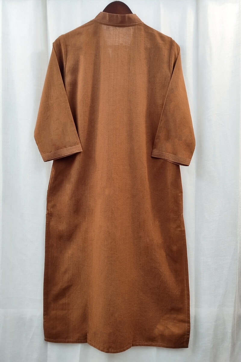 Brown Handcrafted Straight Handloom Cotton Kurta