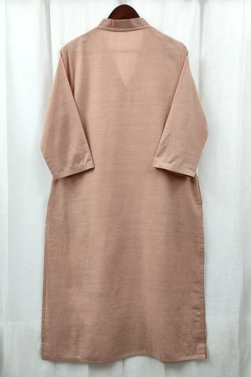 Peach Handcrafted Straight Handloom Cotton Kurta