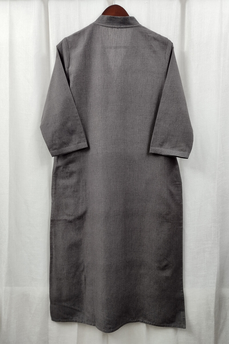 Grey Handcrafted Straight Handloom Cotton Kurta