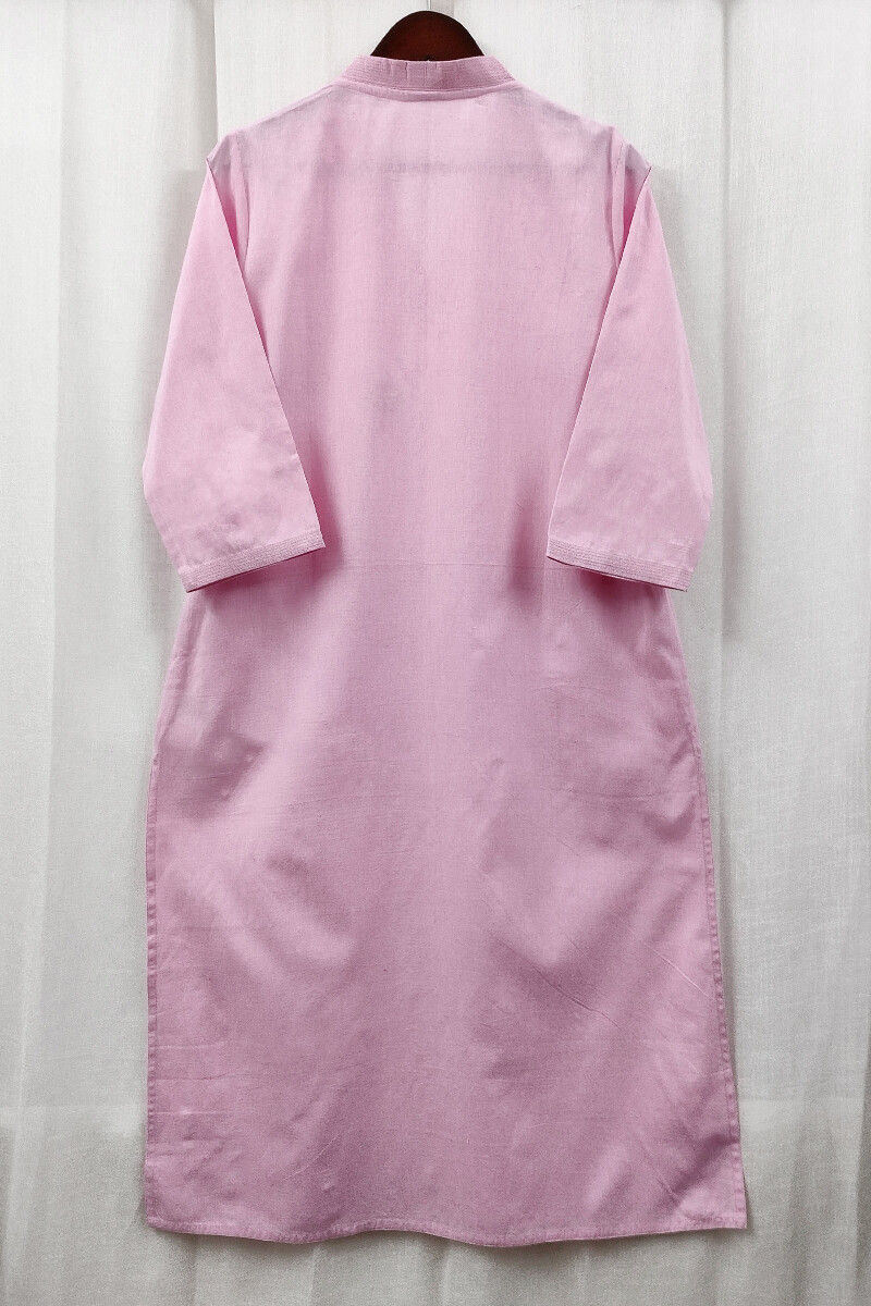Rose Pink Handcrafted Straight Handloom Cotton Kurta