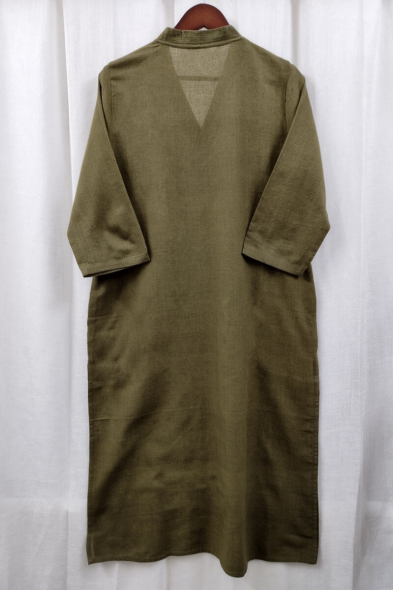 Olive Green Handcrafted Straight Handloom Cotton Kurta
