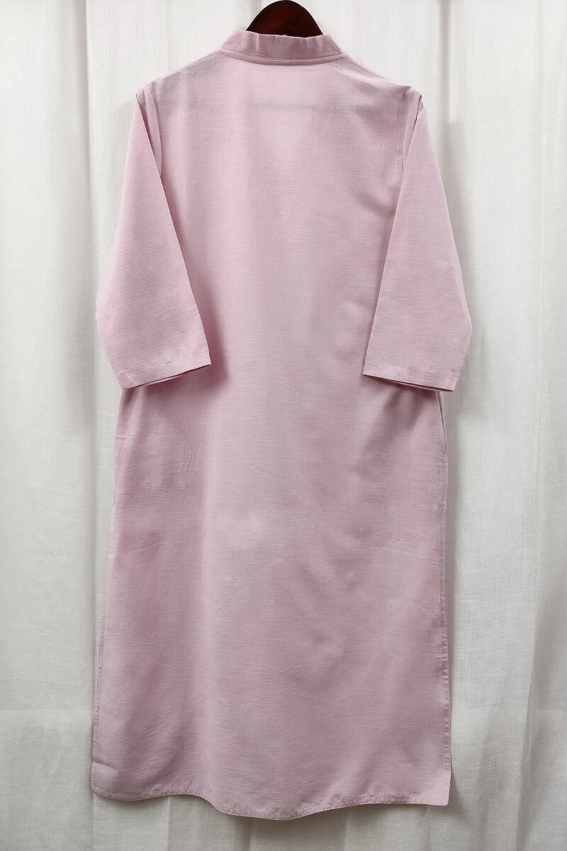 Baby Pink Handcrafted Straight Handloom Cotton Kurta