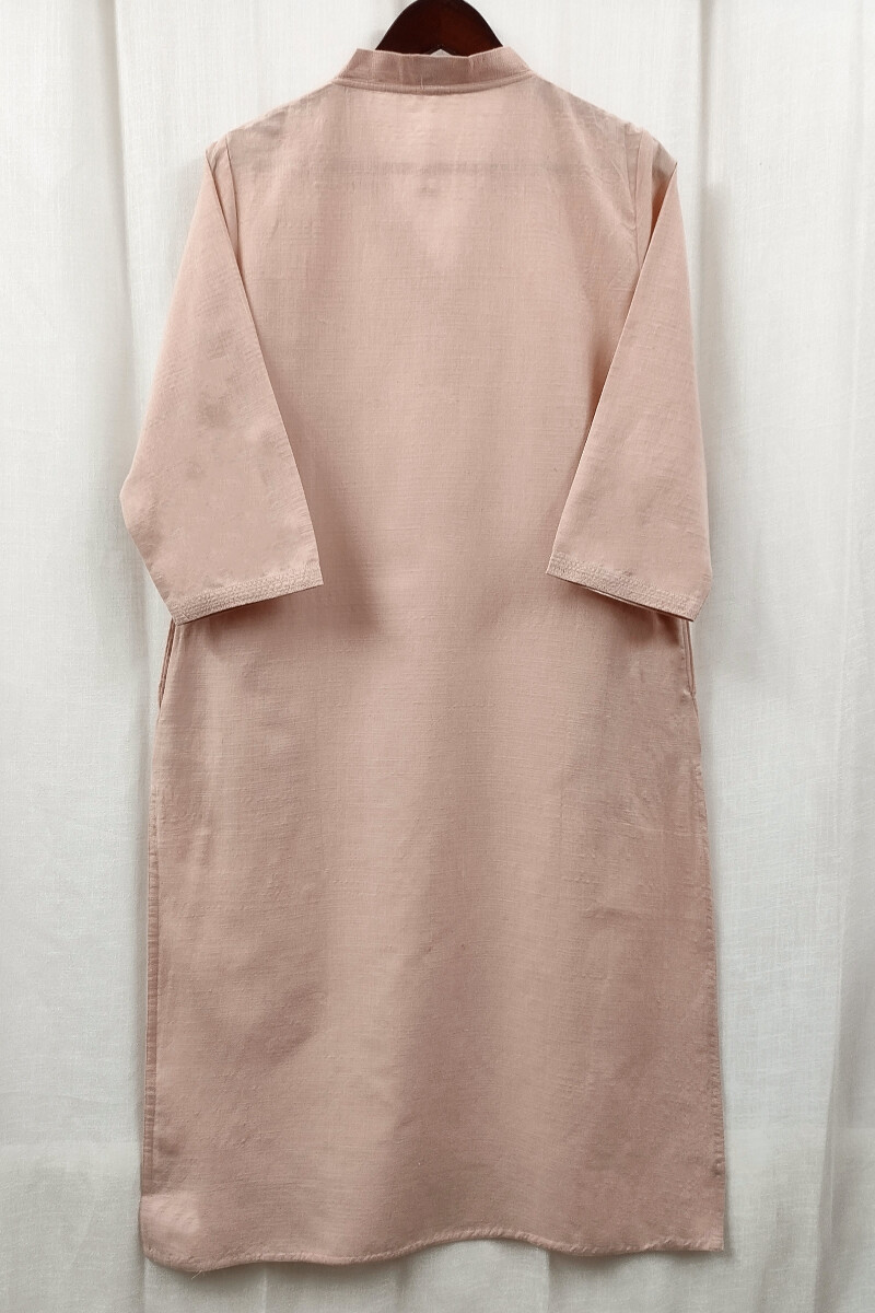 Light Peach Handcrafted Straight Handloom Cotton Kurta
