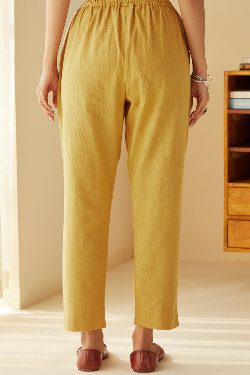 Mustard Handcrafted Cotton Flax Narrow Pants