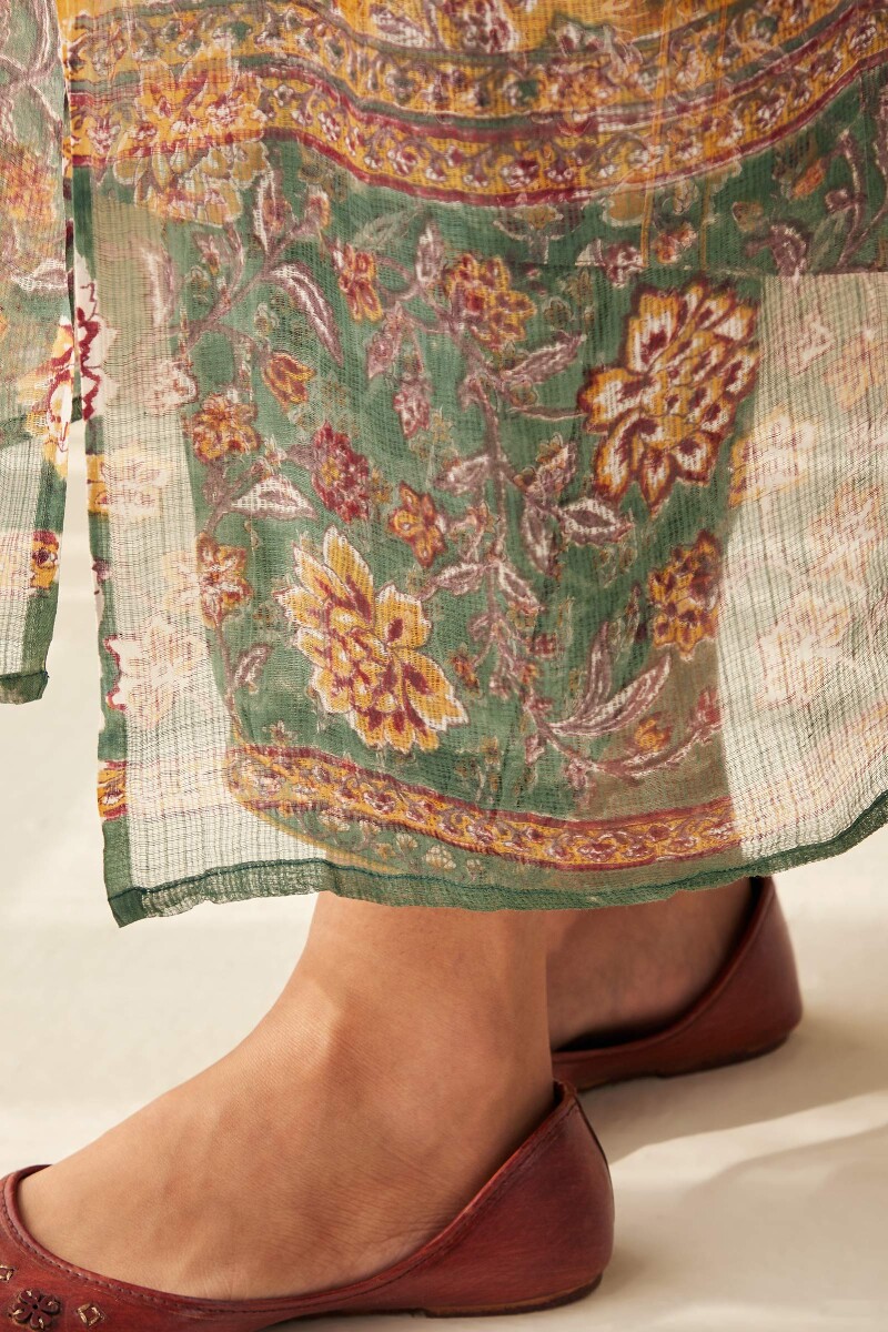 Mustard Hand Block-Printed Kota Dupatta