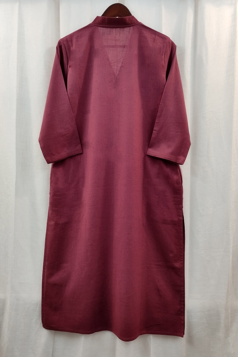 Maroon Handcrafted Straight Handloom Cotton Kurta