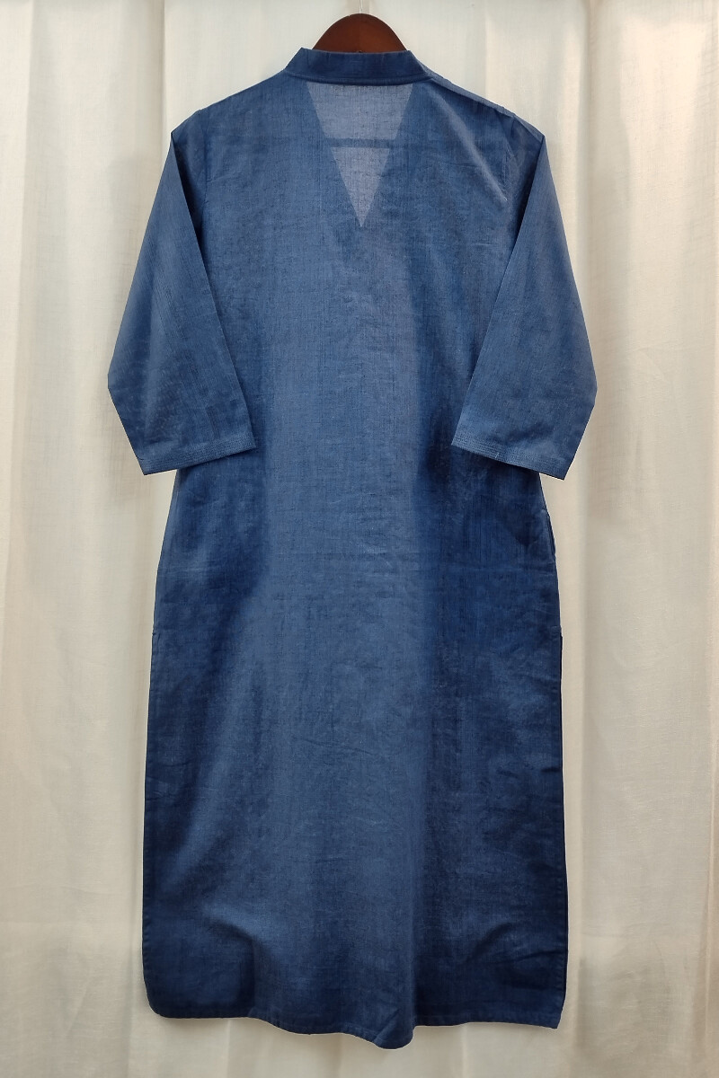 Navy Blue Handcrafted Straight Handloom Cotton Kurta