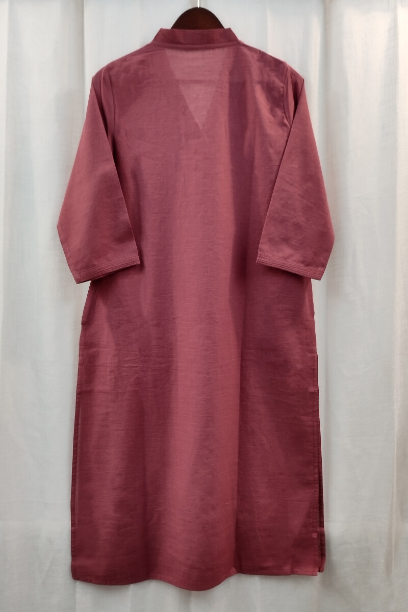 Mauve Handcrafted Straight Handloom Cotton Kurta