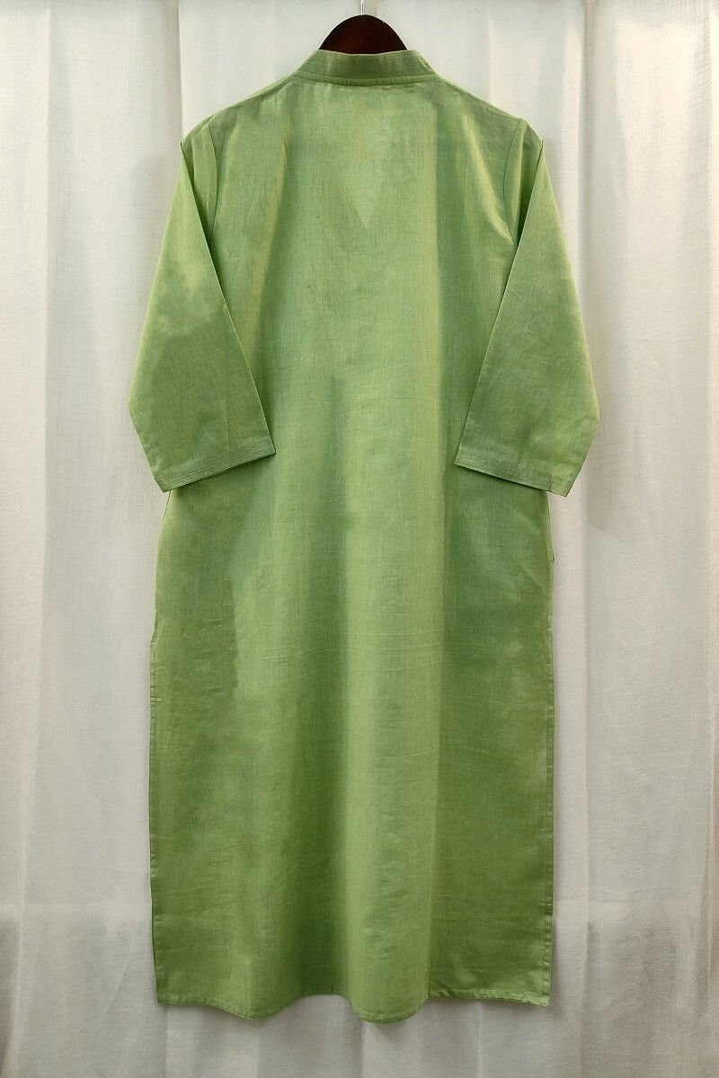 Lime Green Handcrafted Straight Handloom Cotton Kurta