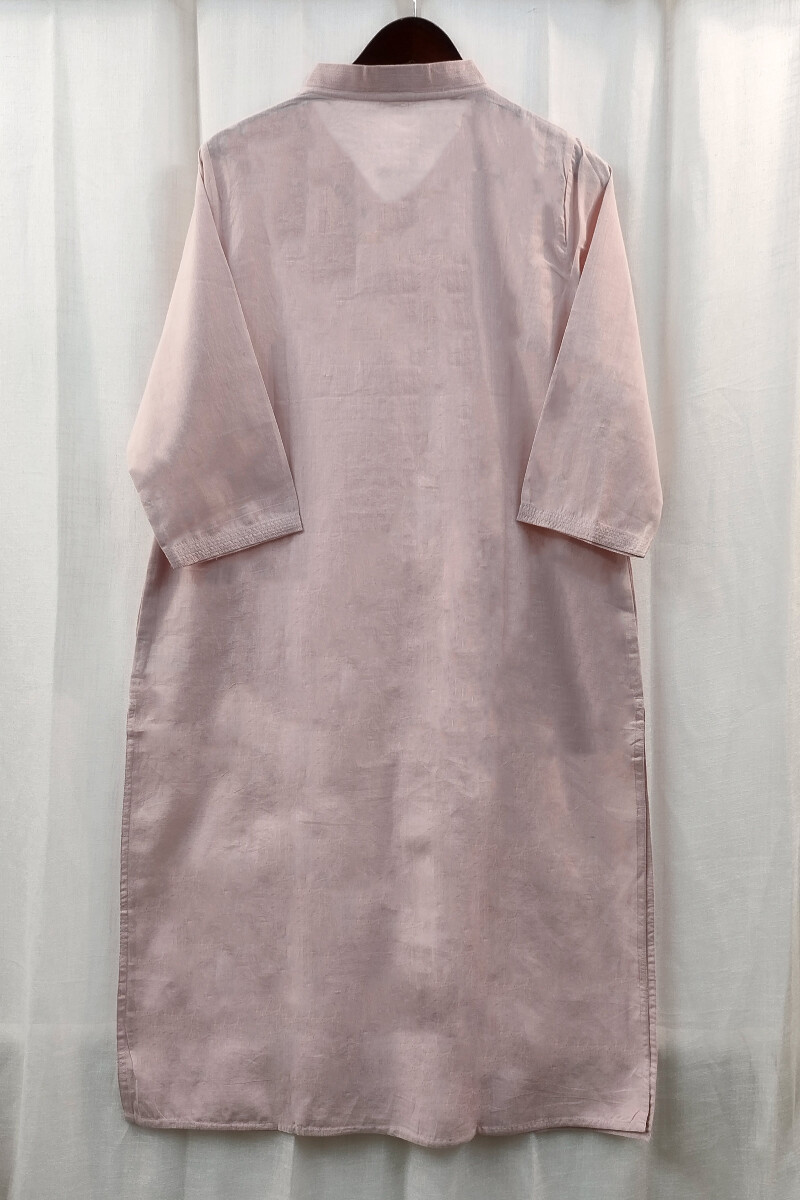 Soft Pink Handcrafted Straight Handloom Cotton Kurta